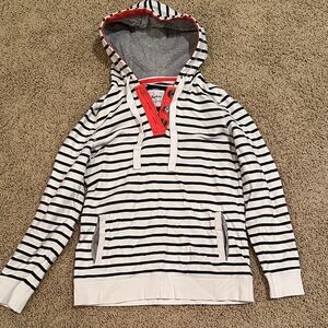 Striped Hoodie with Red Accent